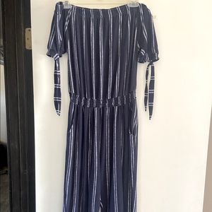 Long jumpsuit pockets blue with white stripes